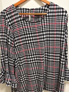 Karl Lagerfeld Black & White Houndstooth Tunic with Red Windowpane